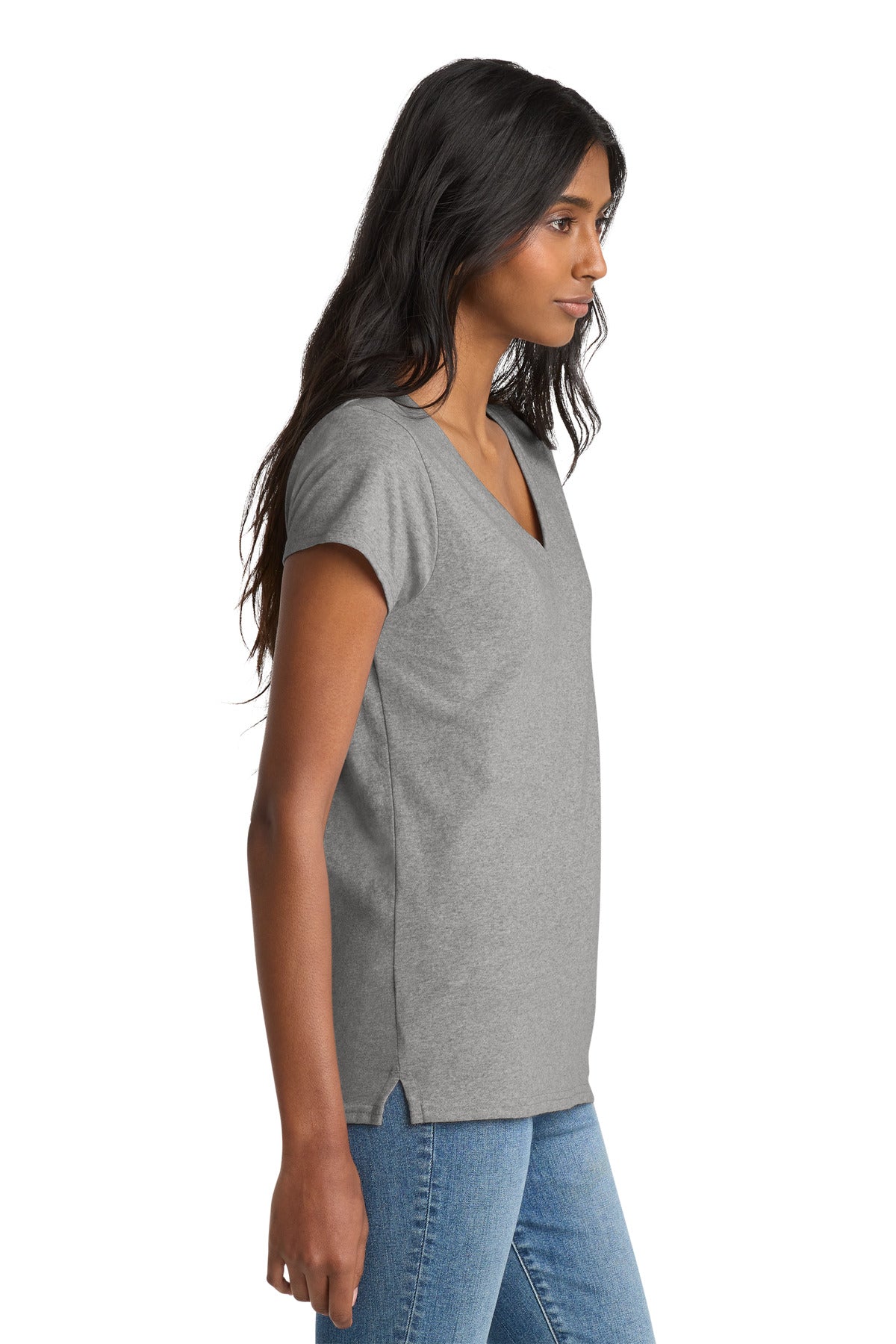 Right View of Lt Hthr Grey District Women's Re-Tee V-Neck DT8001 plain