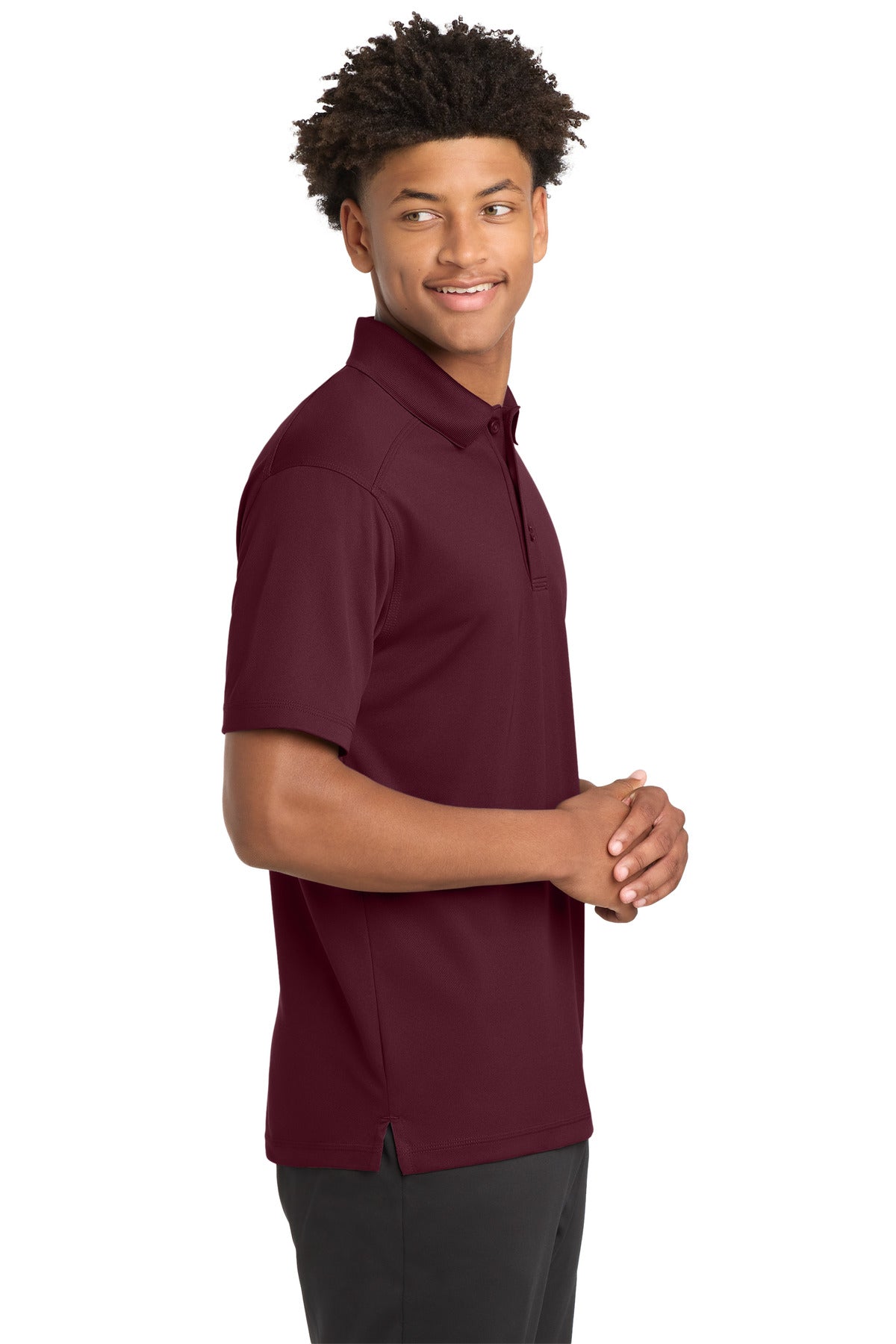 Right View of Maroon Sport-Tek PosiCharge Micro-Mesh Polo. ST680 plain