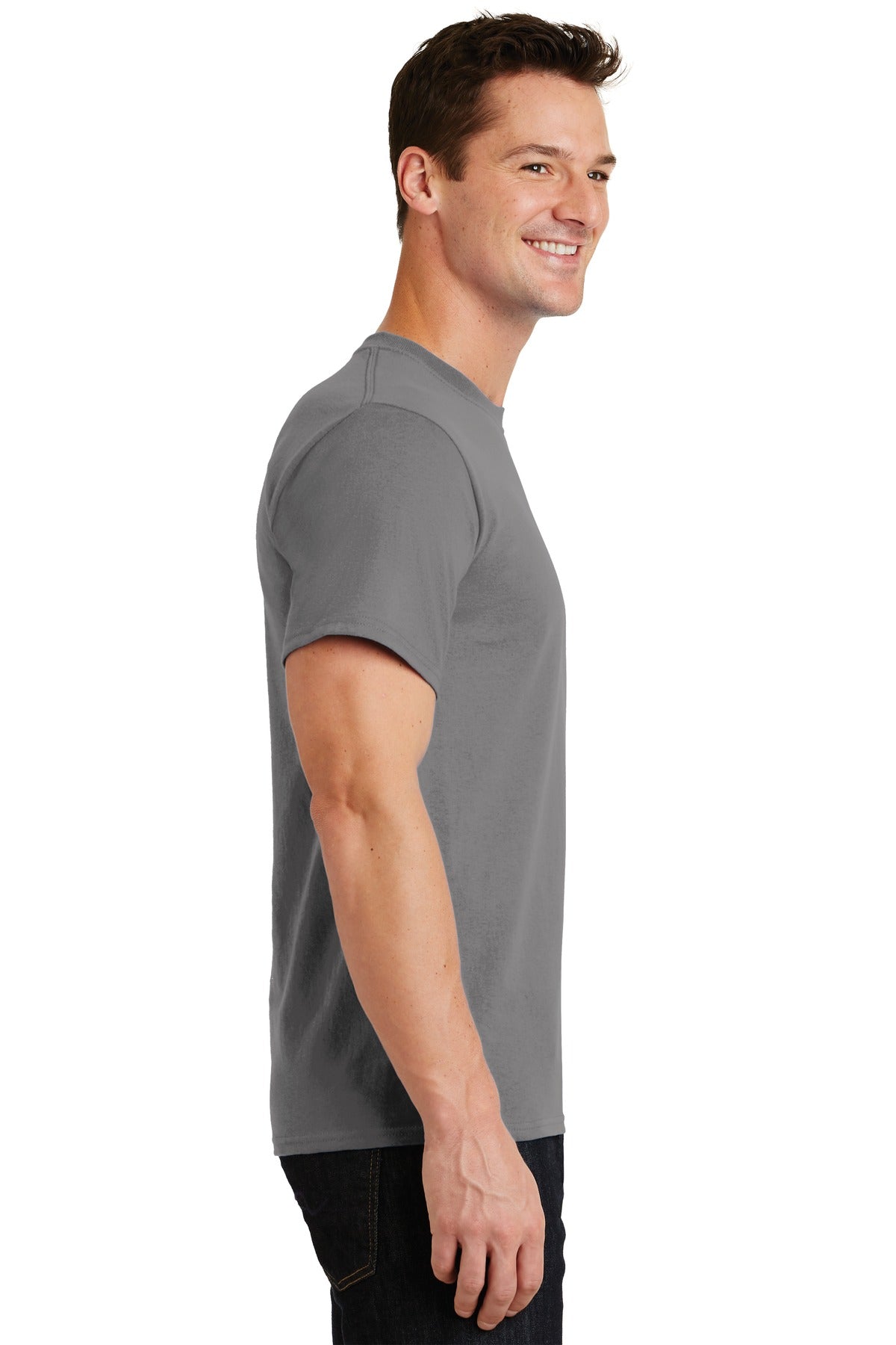 Right View of Medium Gray Port & Co Essential Tee. PC61 plain