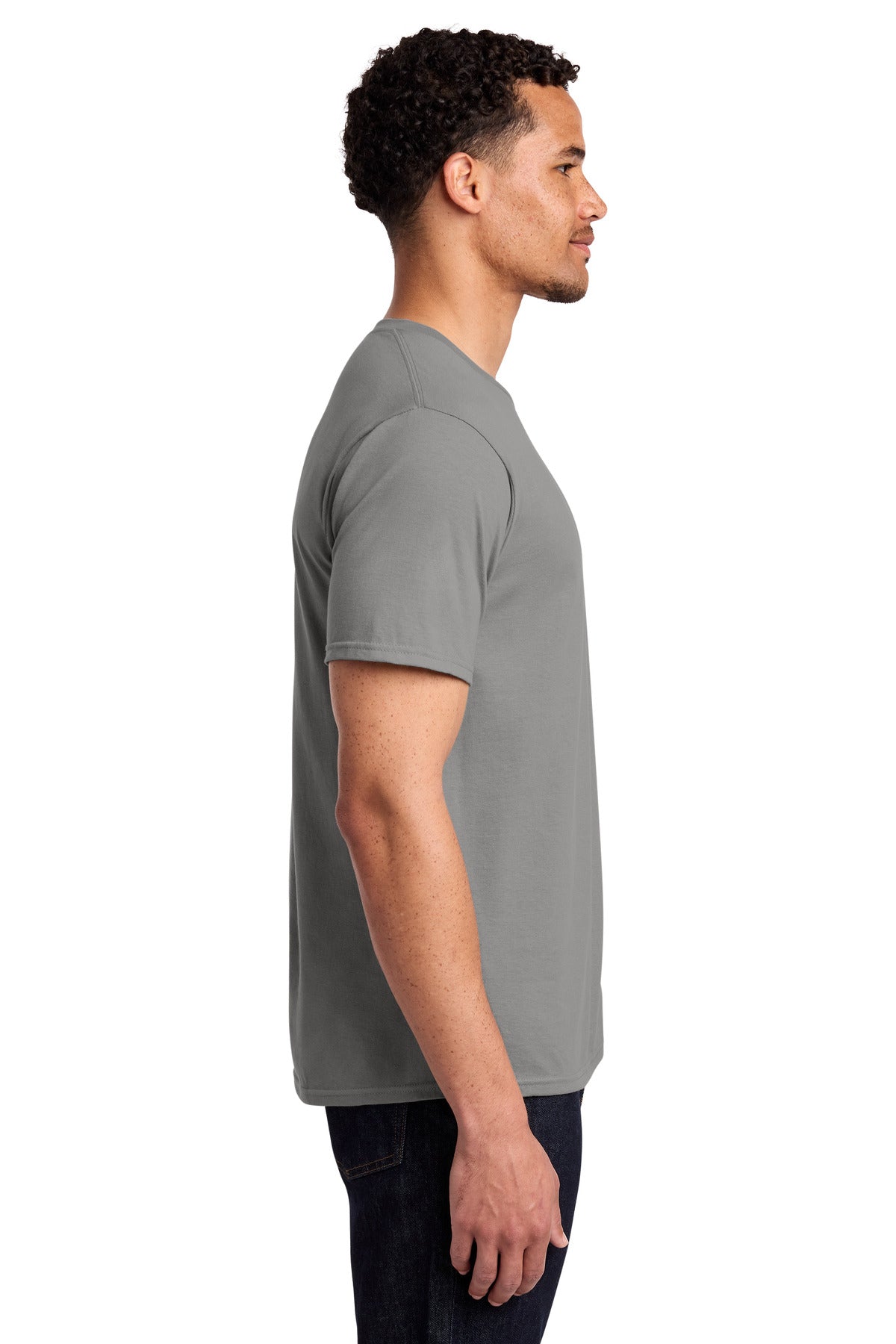 Right View of Medium Grey Port & Co Fan Favorite Tee. PC450 plain