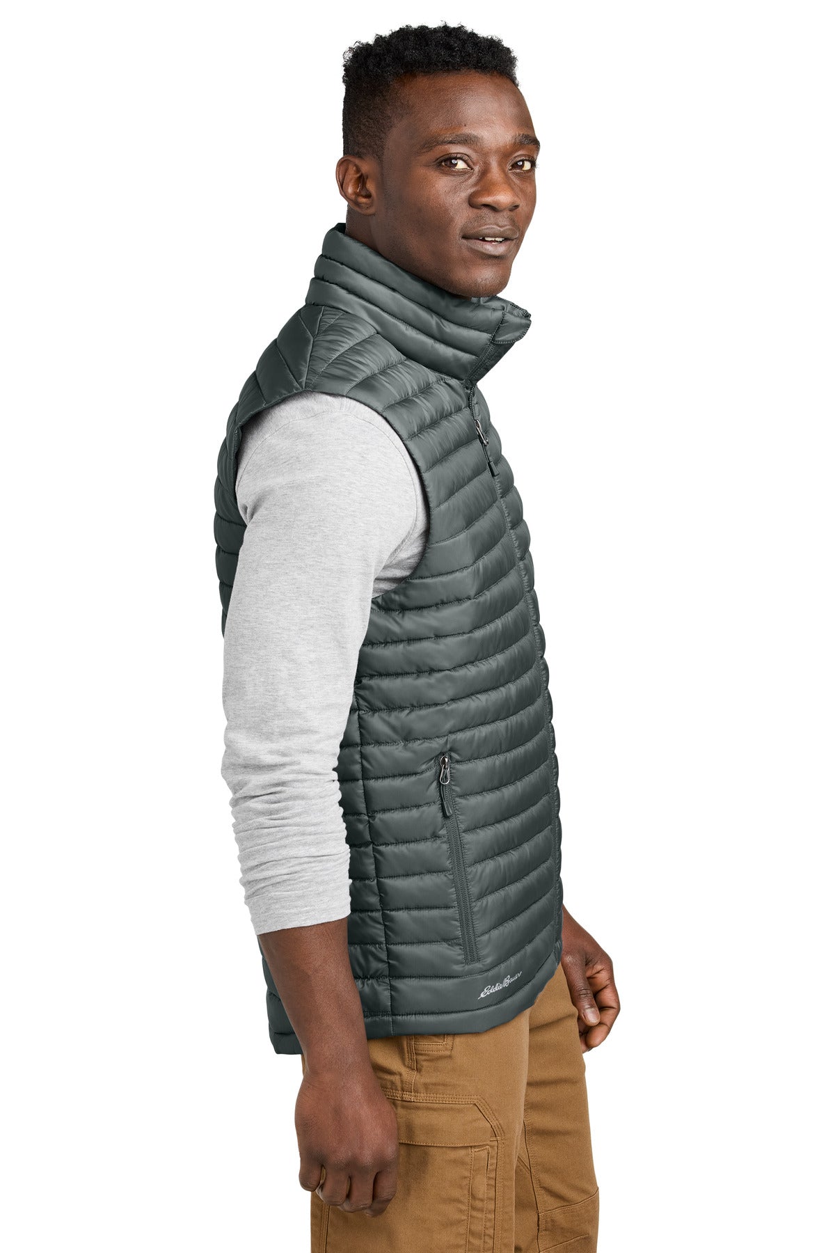 Right View of MetalGrey Eddie Bauer Packable Quilted Vest EB516 plain