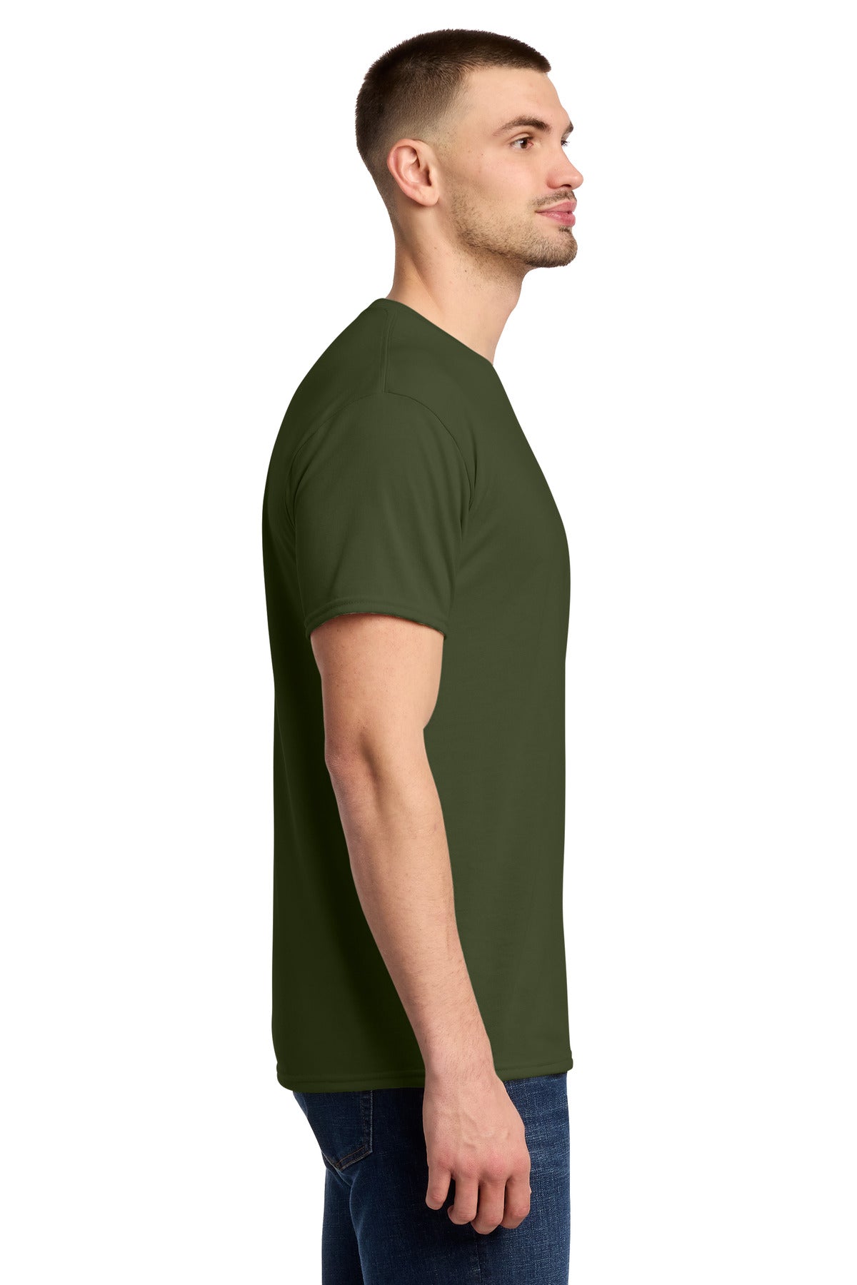 Right View of MilGreen Jerzees Dri-Power 100% Polyester T-Shirt. 21M plain