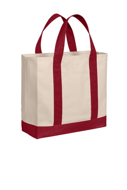 Right View of Nat/DeepRd Port Authority Cotton Canvas Two-Tone Tote BG429 plain