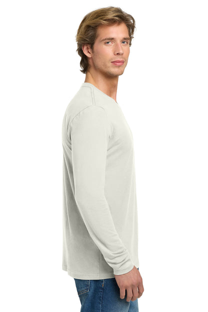 Right View of Natural Next Level Apparel Cotton Long Sleeve Tee. NL3601 plain
