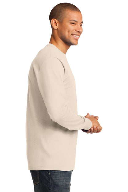 Right View of Natural Port & Co Long Sleeve Essential Tee. PC61LS plain