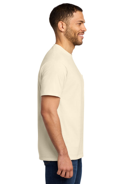 Right View of Natural Port & Co Tall Essential Pocket Tee. PC61PT plain