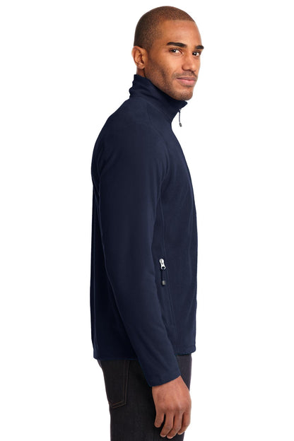Right View of Navy Eddie Bauer Full-Zip Microfleece Jacket. EB224 plain