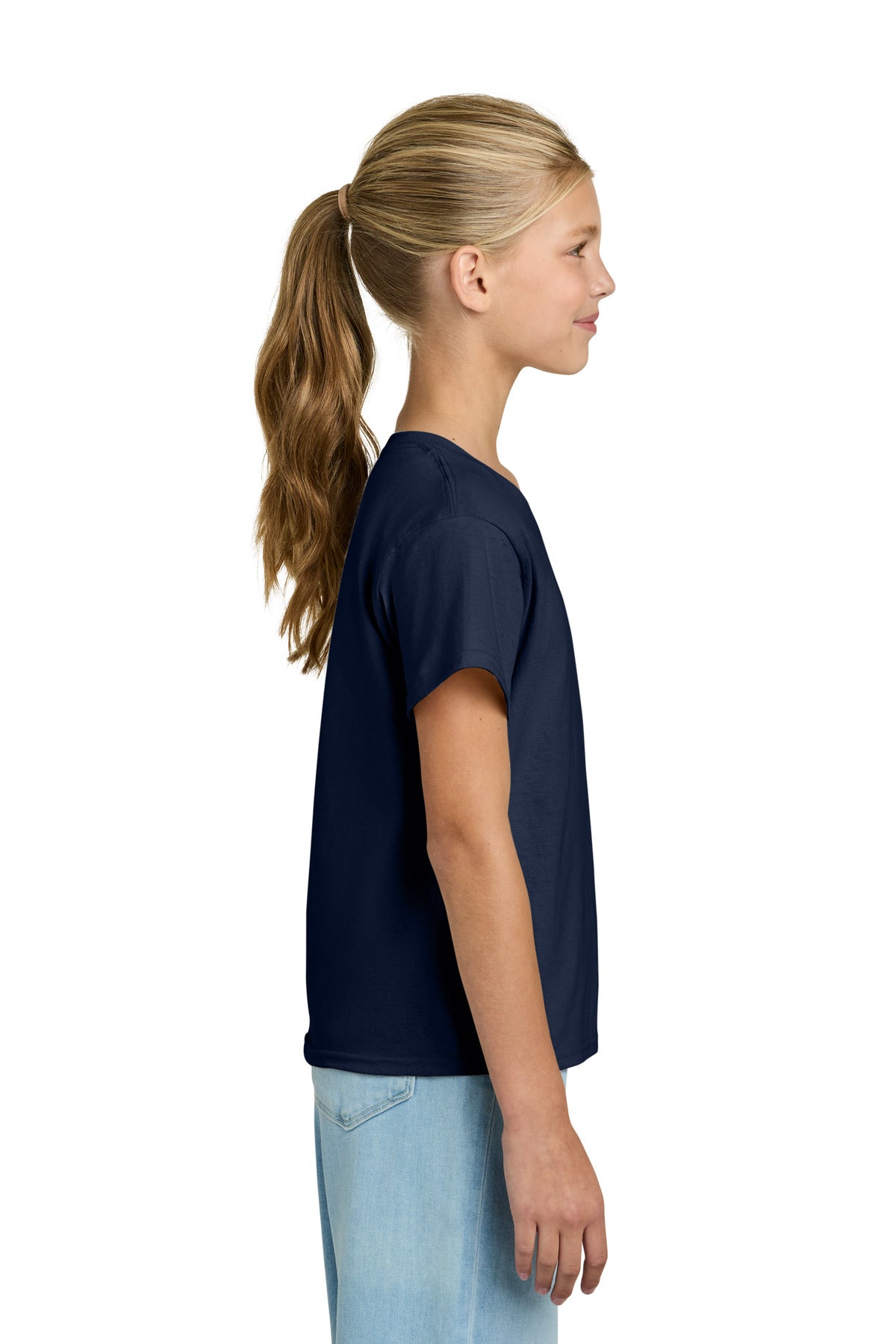 Right View of Navy Gildan Youth Light Cotton Tee 3000B plain