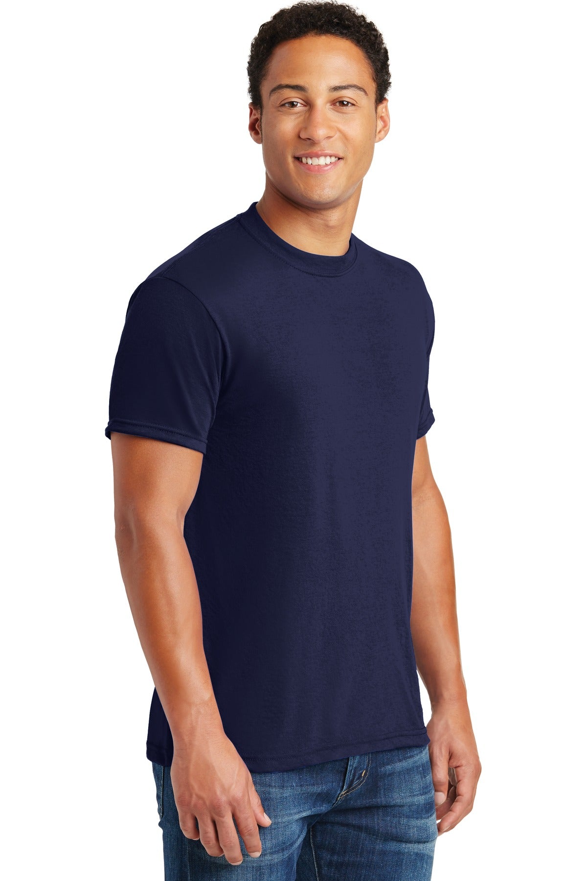 Right View of Navy Jerzees Dri-Power 100% Polyester T-Shirt. 21M plain