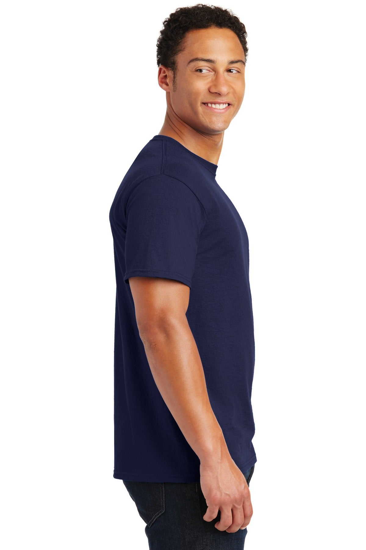 Right View of Navy Jerzees - Dri-Power 50/50 Cotton/Poly T-Shirt. 29M plain