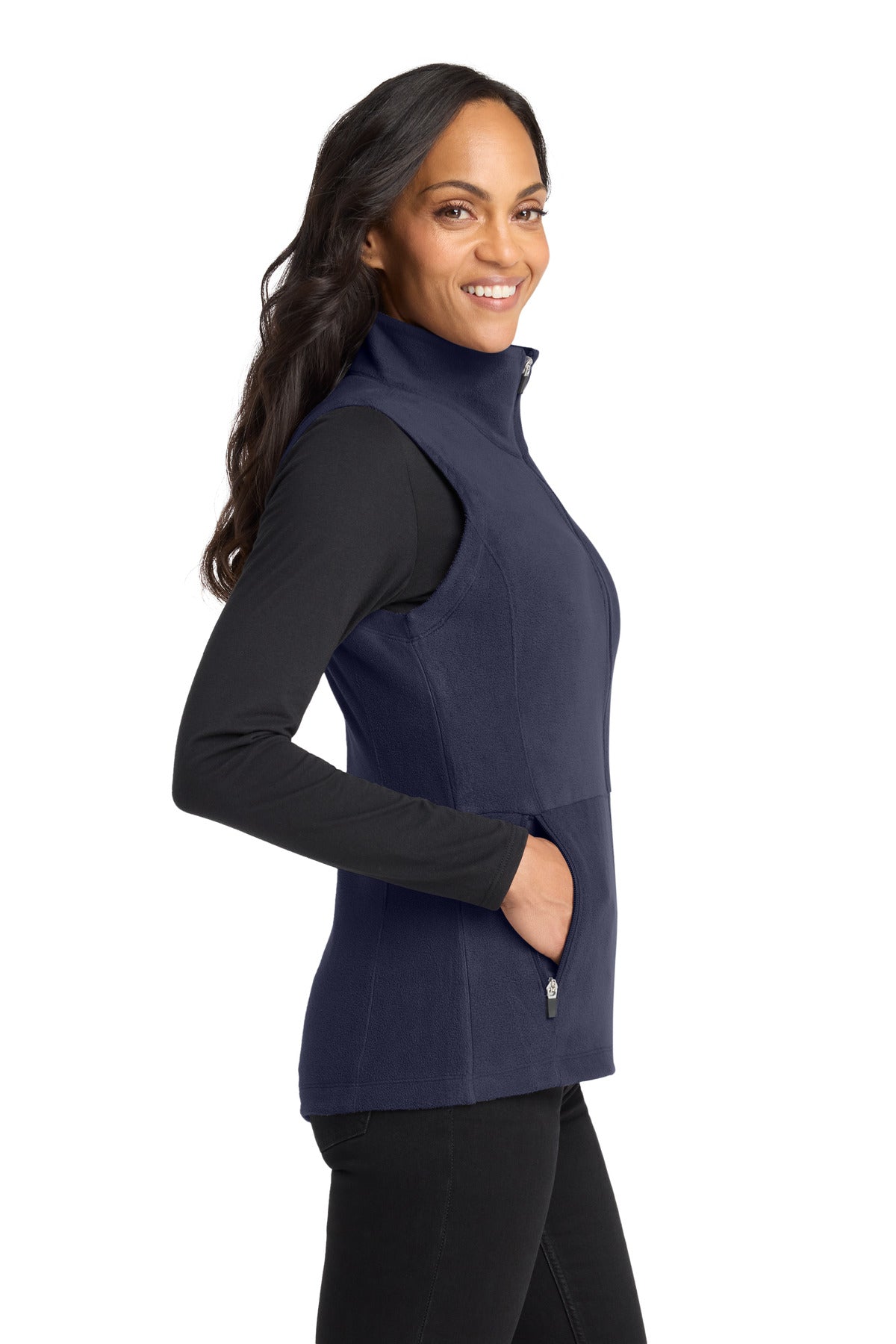 Right View of Navy Port Authority Women's Accord Microfleece Vest L152 plain
