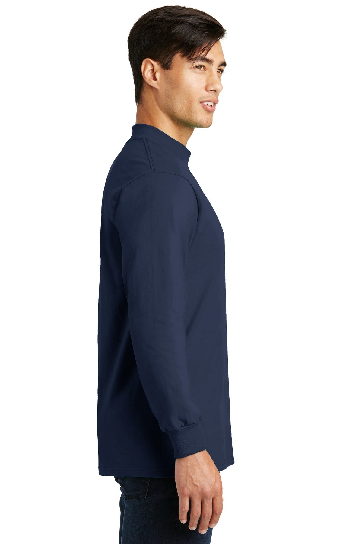 Right View of Navy Port & Co Essential Mock Turtleneck. PC61M plain