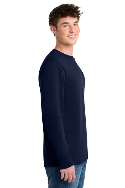 Right View of Navy Port & Co Tall Long Sleeve Core Blend Tee. PC55LST plain