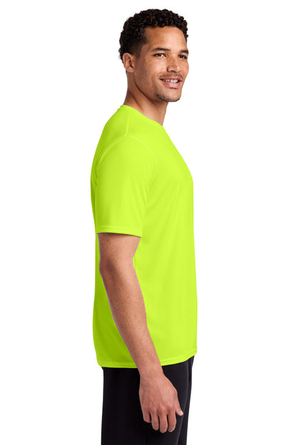 Right View of Neon Yellow Port & Co Performance Tee. PC380 plain