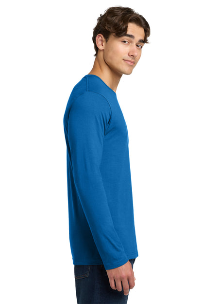 Right View of NeonBlue Gildan Softstyle Long Sleeve T-Shirt. 64400 plain