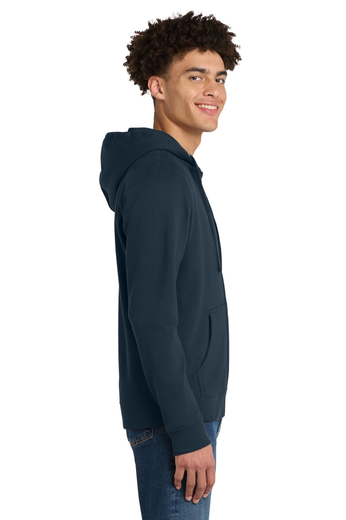 Right View of New Navy District V.I.T. Fleece Full-Zip Hoodie DT6102 plain