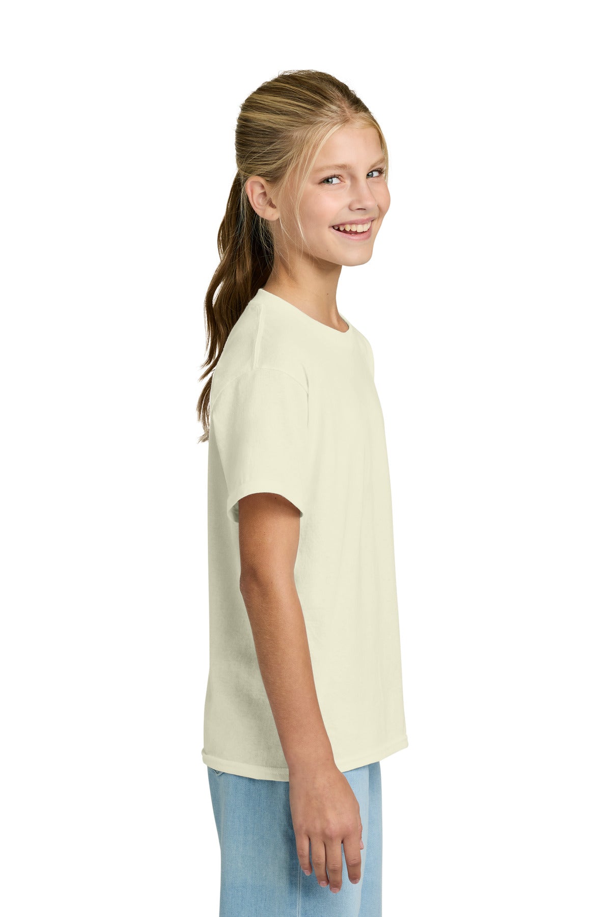 Right View of OffWhite Gildan Youth Light Cotton Tee 3000B plain