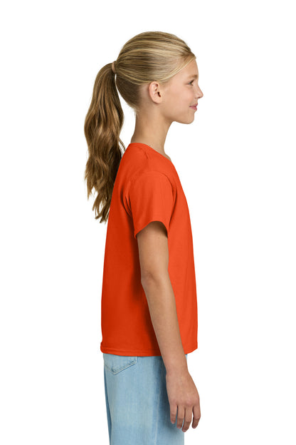 Right View of Orange Gildan Youth Light Cotton Tee 3000B plain