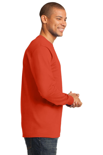 Right View of Orange Port & Co Long Sleeve Essential Tee. PC61LS plain