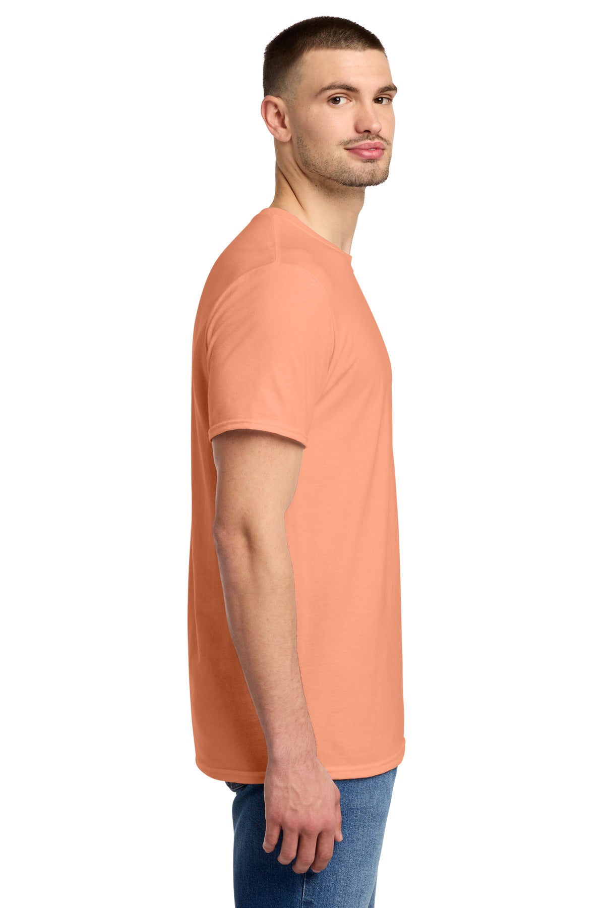 Right View of Peach Jerzees Premium Blend Ring Spun T-Shirt 560M