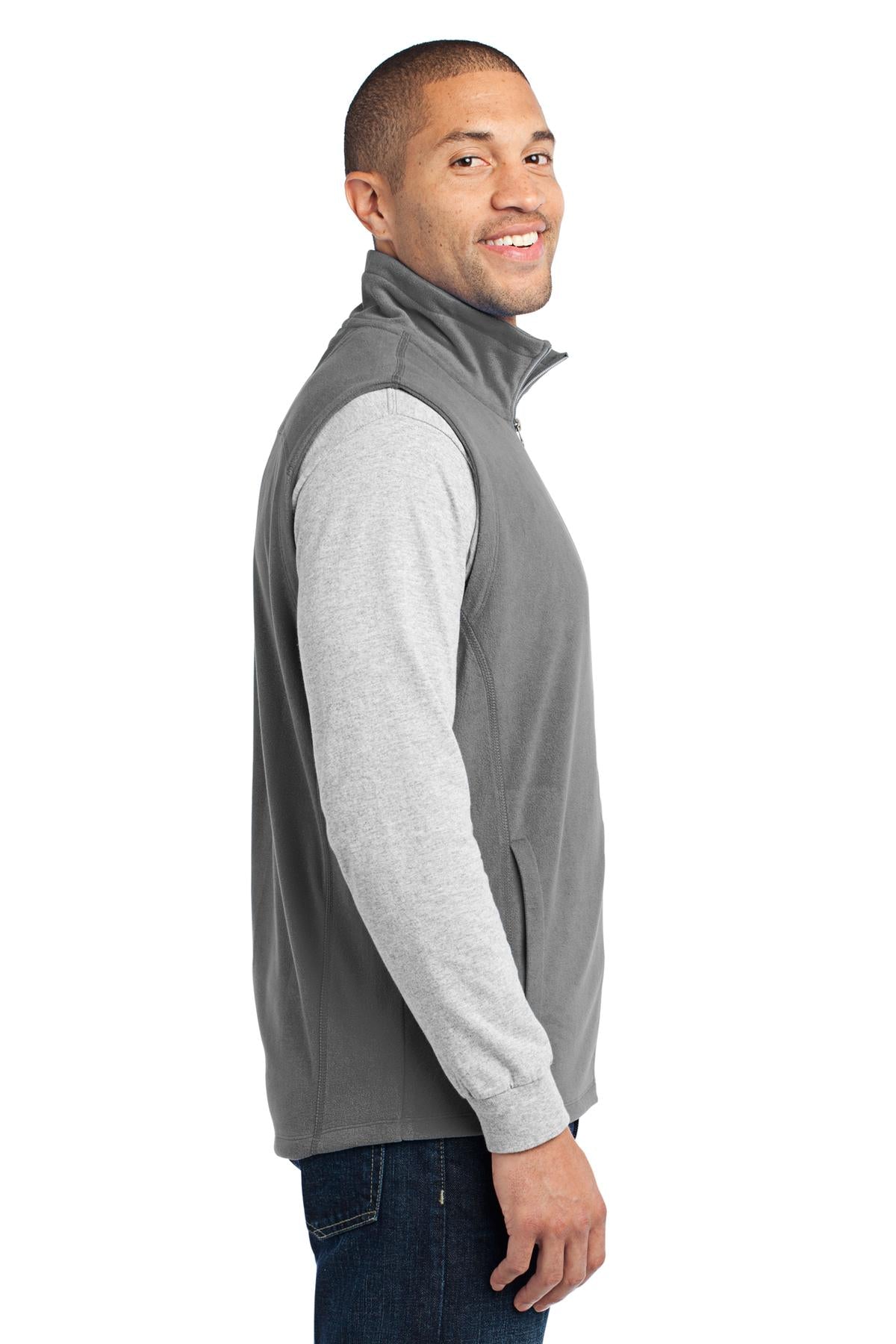 Right View of Pearl Grey Port Authority Microfleece Vest. F226 plain