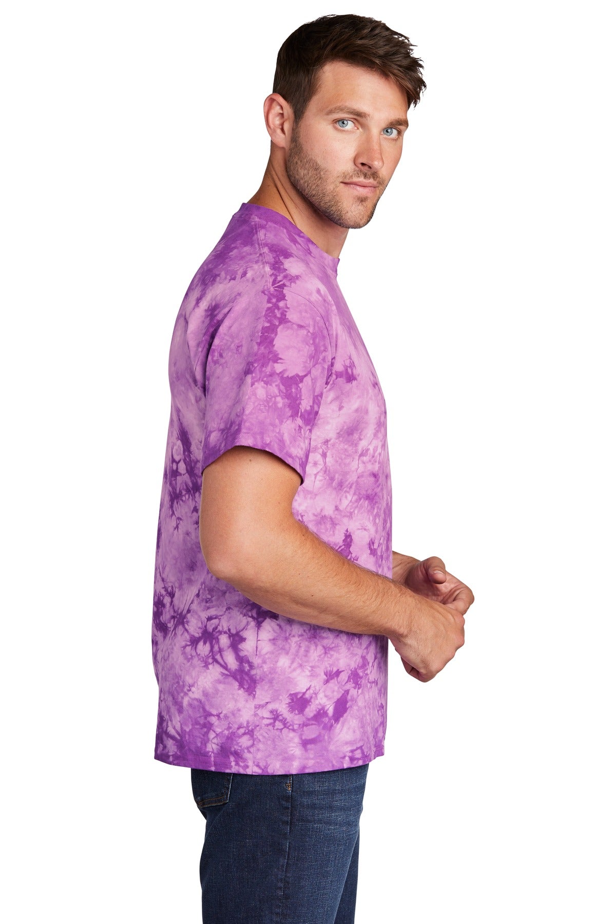 Right View of Purple Port & Co Crystal Tie-Dye Tee PC145 plain