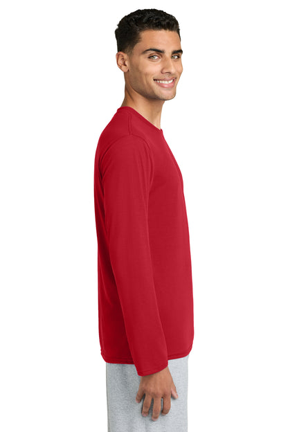 Right View of Red Gildan Performance Long Sleeve T-Shirt. 42400 plain