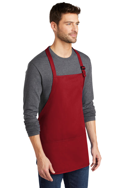 Right View of Red Port Authority Medium-Length Apron with Pouch Pockets. A510 plain