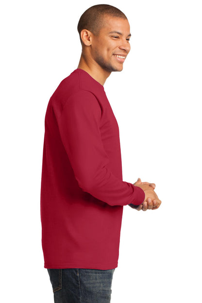 Right View of Red Port & Co Long Sleeve Essential Tee. PC61LS plain