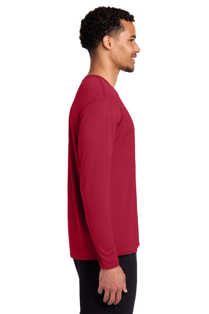 Right View of Red Port & Co Long Sleeve Performance Tee. PC380LS plain