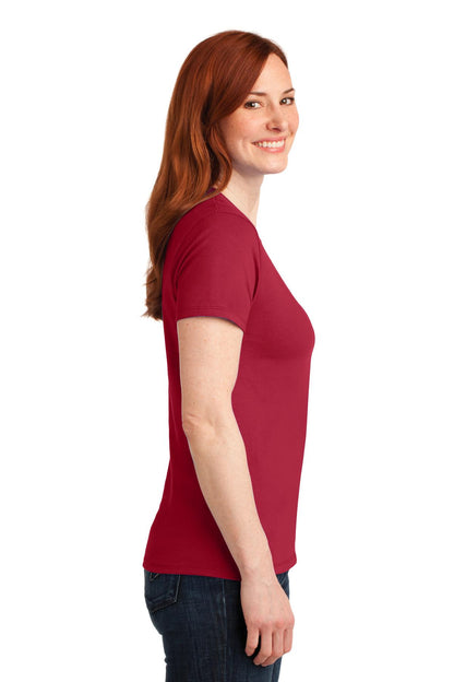 Right View of Red Port & Co Women's Core Blend Tee. LPC55 plain
