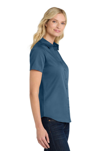 Right View of RgttaBlue Port Authority Women's Short Sleeve SuperPro React Twill Shirt. LW809 plain