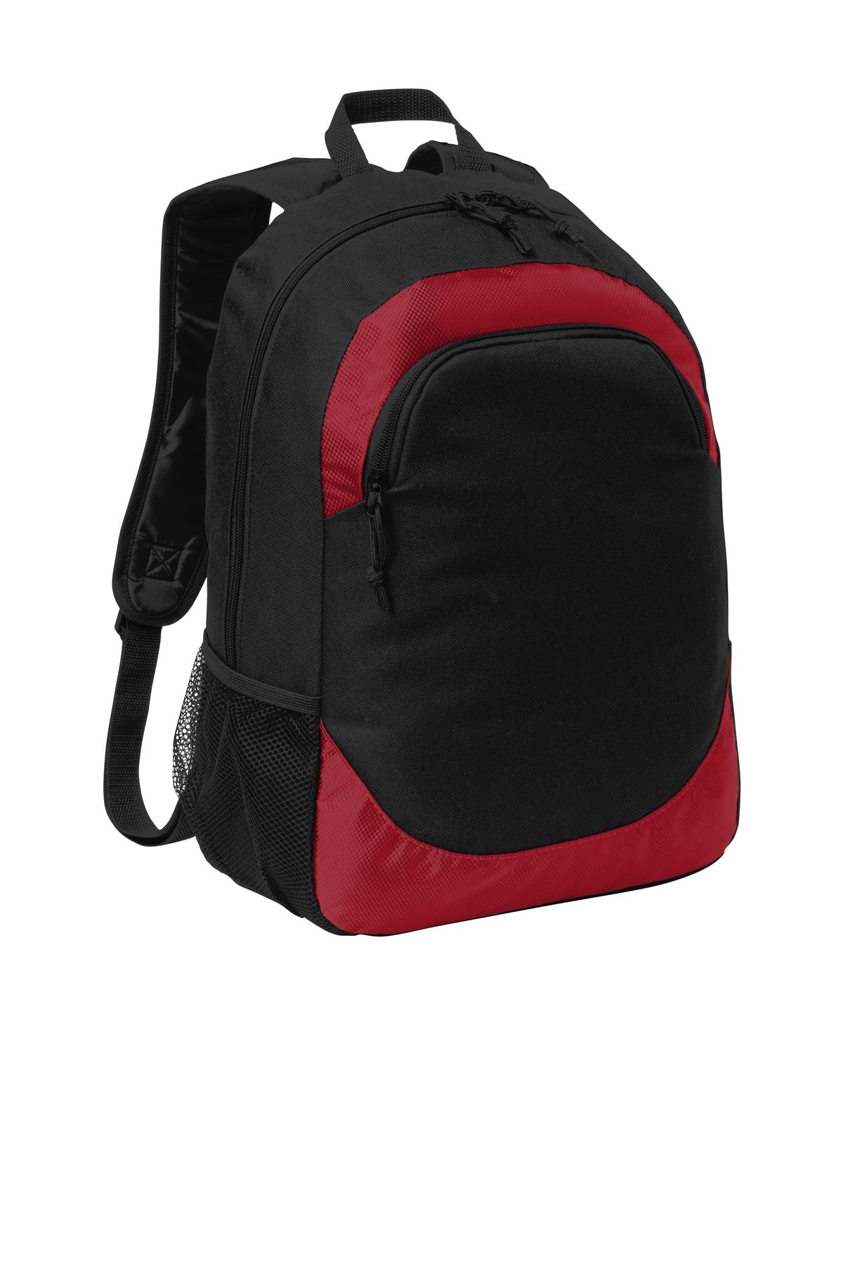 Right View of Rich Red/Black Port Authority Circuit Backpack. BG217 plain