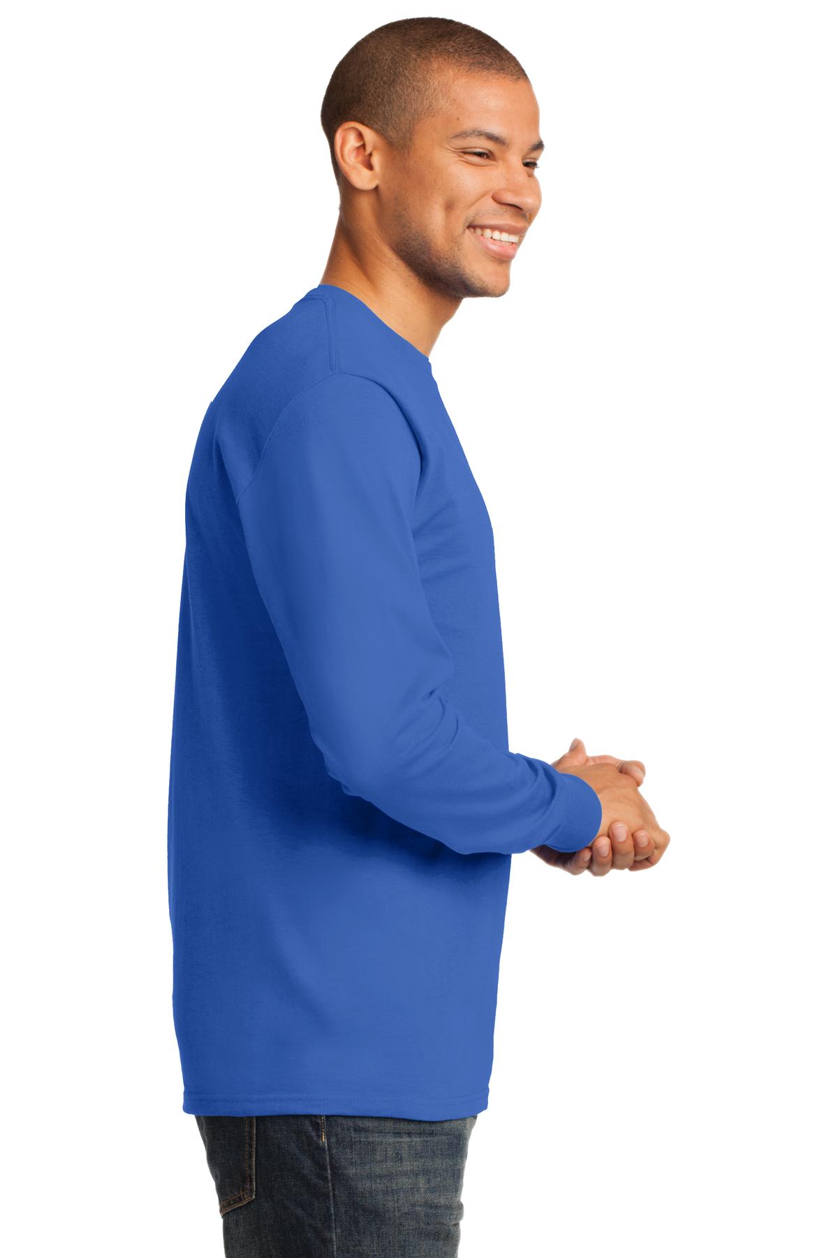 Right View of Royal Blue Port & Co Long Sleeve Essential Tee. PC61LS plain