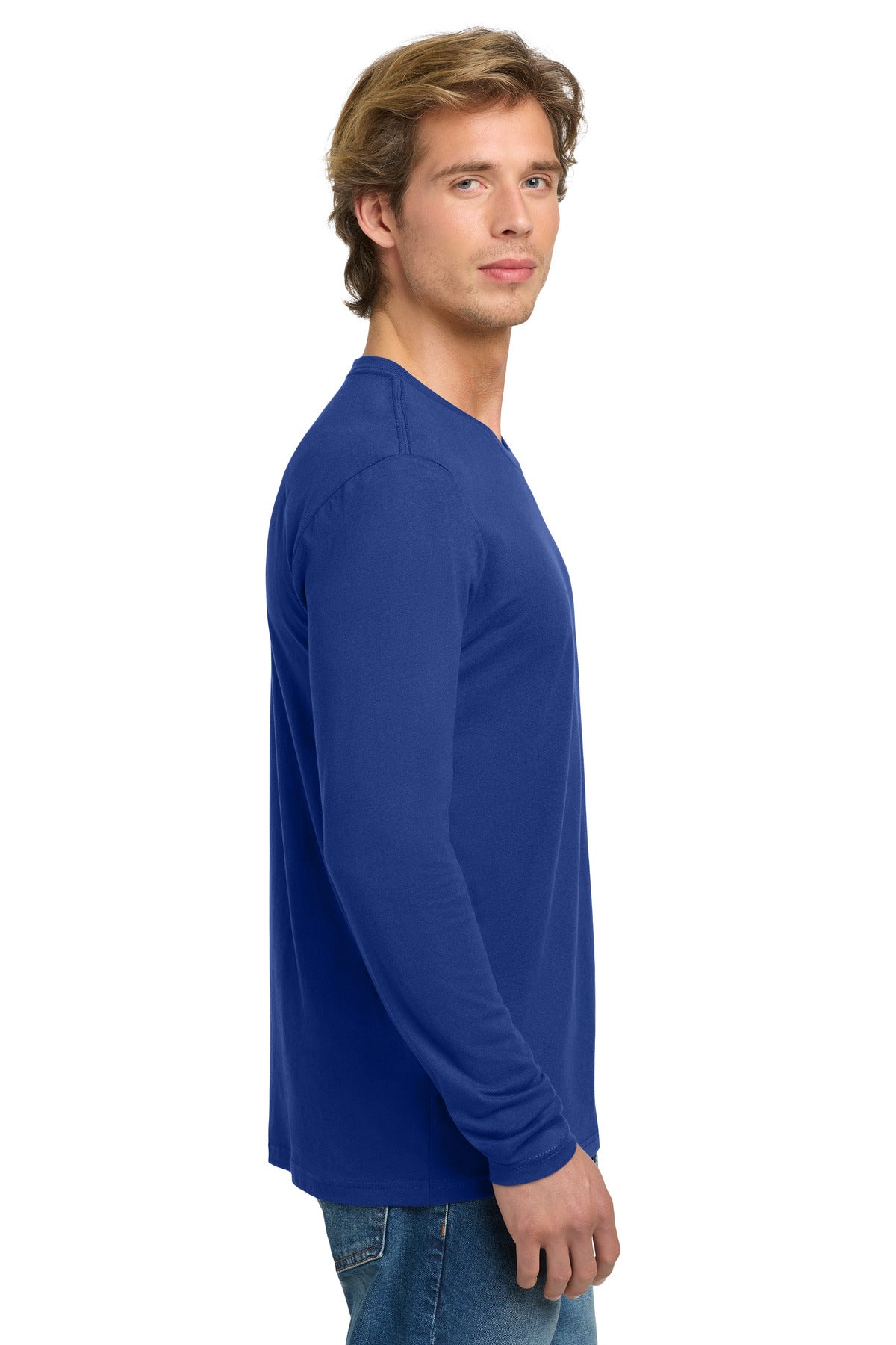 Right View of Royal Next Level Apparel Cotton Long Sleeve Tee. NL3601 plain