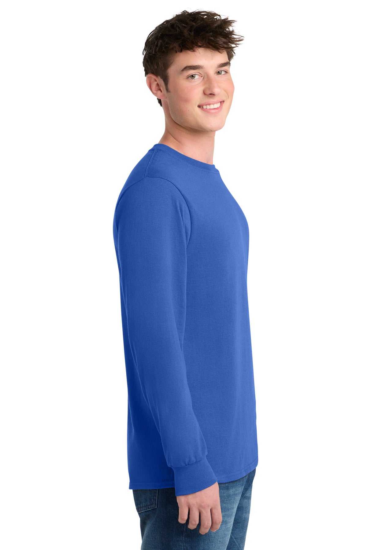 Right View of Royal Port & Co Tall Long Sleeve Core Blend Tee. PC55LST plain