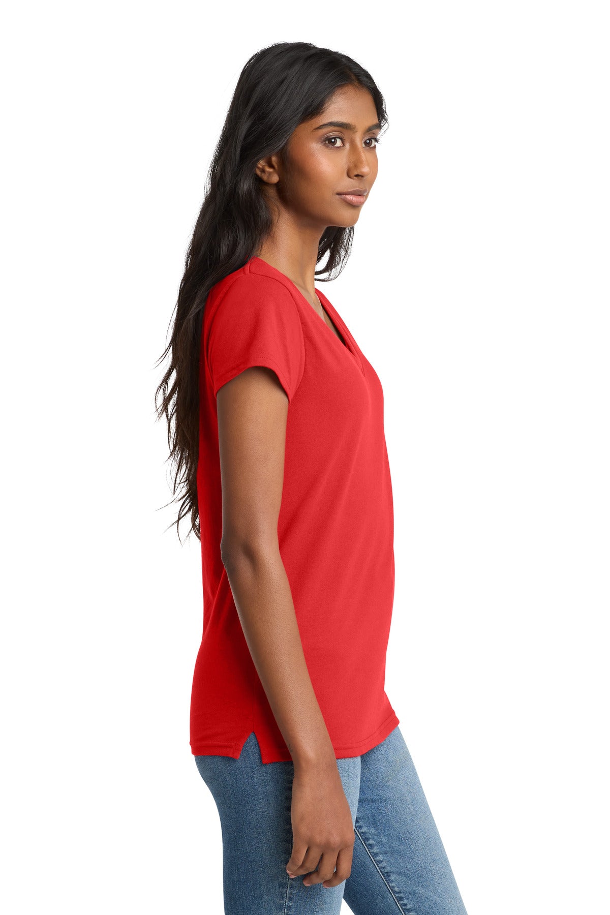 Right View of Ruby Red District Women's Re-Tee V-Neck DT8001 plain