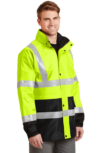 Right View of Safety Yellow CornerStone - ANSI 107 Class 3 Waterproof Parka. CSJ24 plain