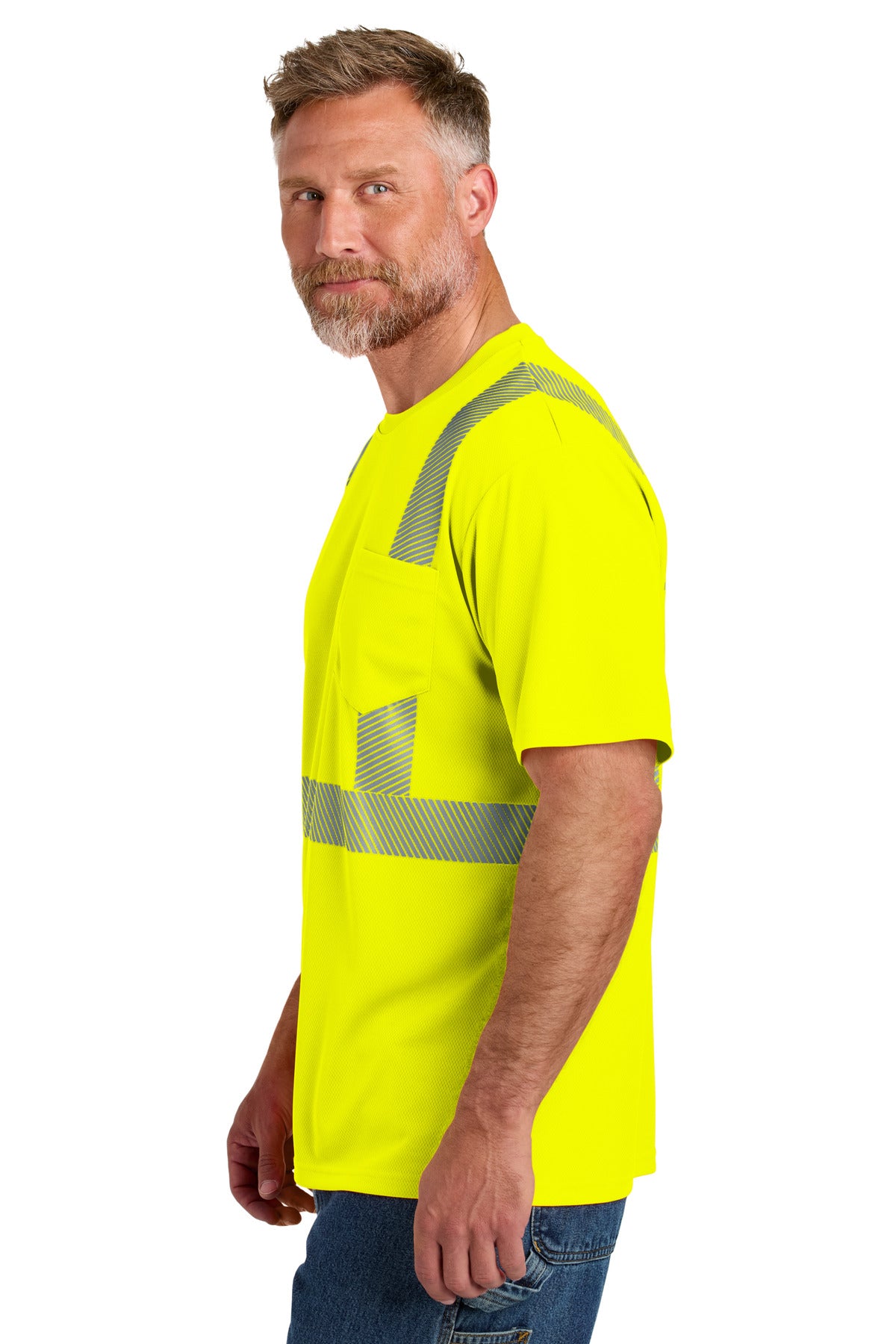 Right View of SftyYellow CornerStone ANSI 107 Class 2 Segmented Tape Tee CS204 plain