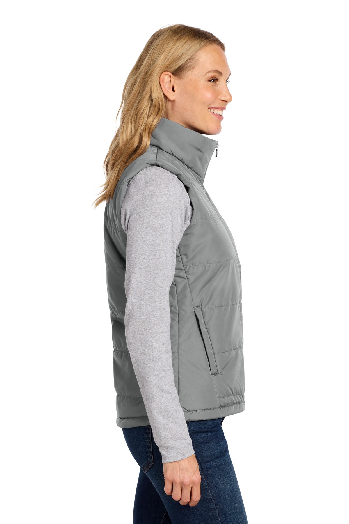 Right View of ShadowGrey Port Authority Women's Puffer Vest L853 plain
