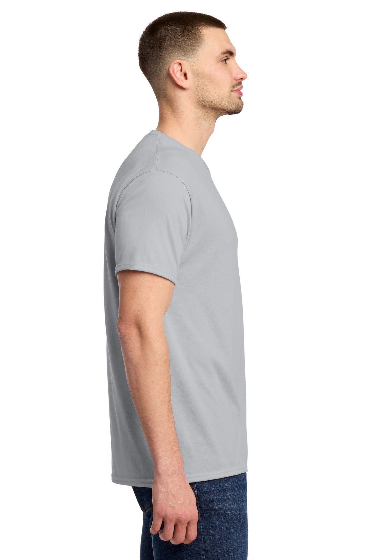 Right View of Silver Jerzees Dri-Power 100% Polyester T-Shirt. 21M plain