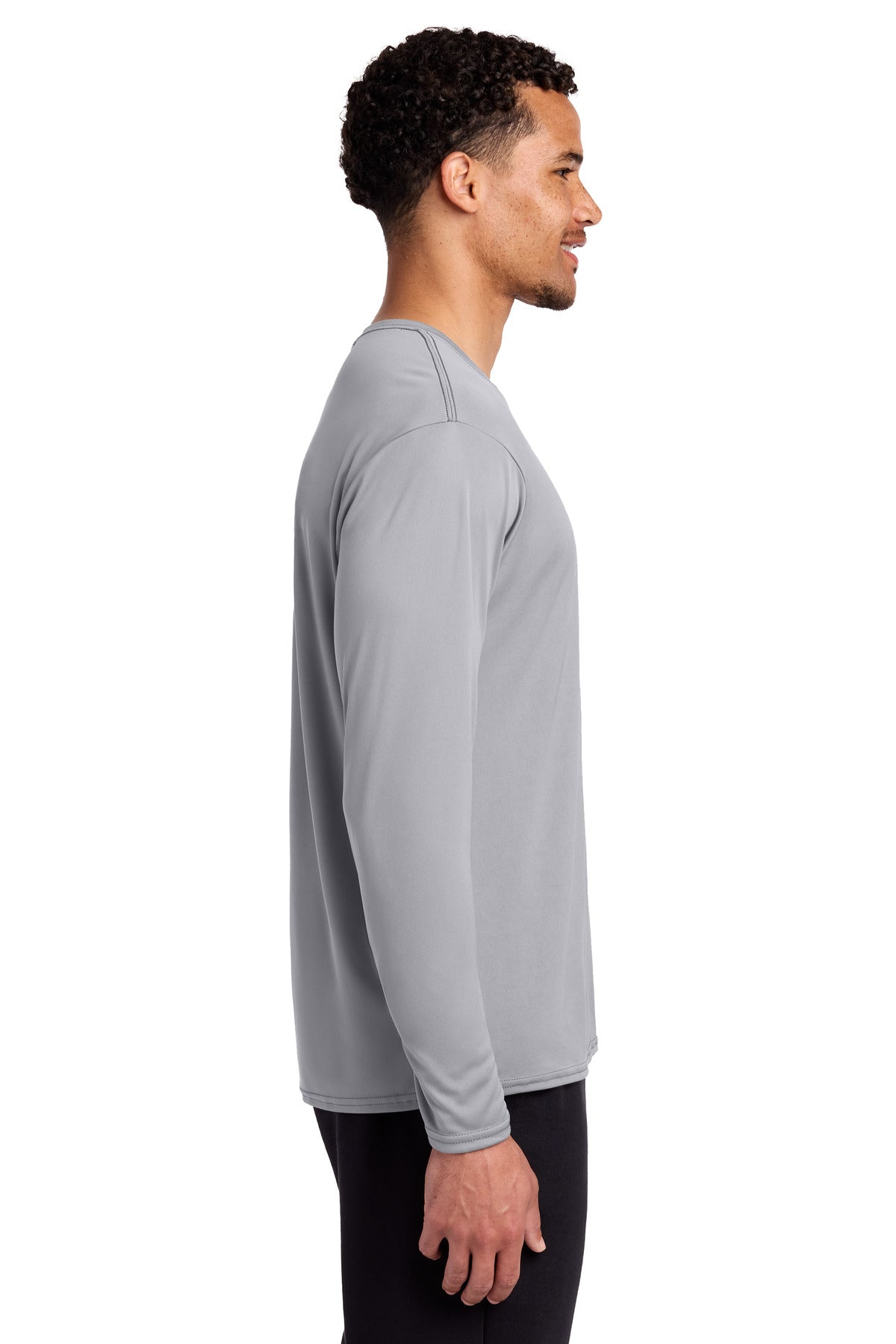 Right View of Silver Port & Co Long Sleeve Performance Tee. PC380LS plain