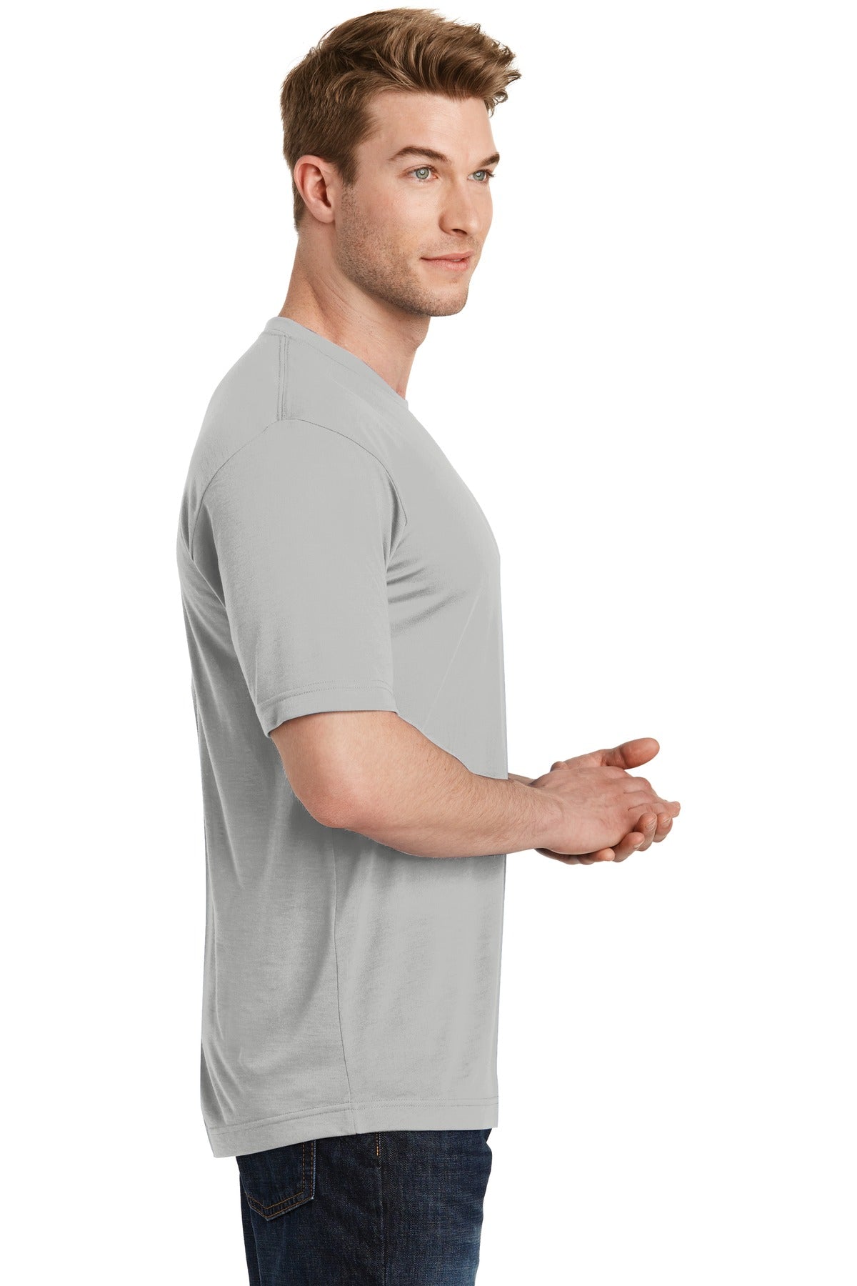 Right View of Silver Sport-Tek PosiCharge Competitor Cotton Touch Tee. ST450 plain