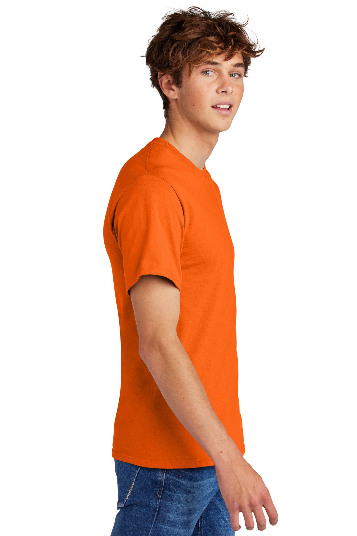 Right View of SOrange Port & Co Essential Tee. PC61 plain