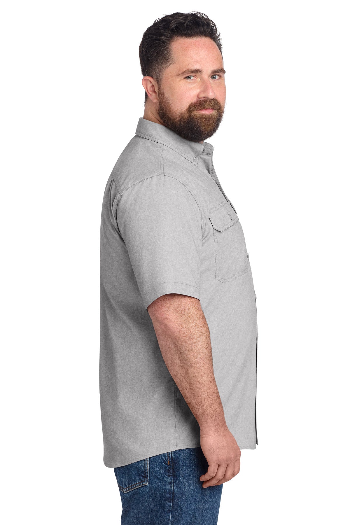 Right View of Steel Carhartt Force Solid Short Sleeve Shirt CT105292 plain