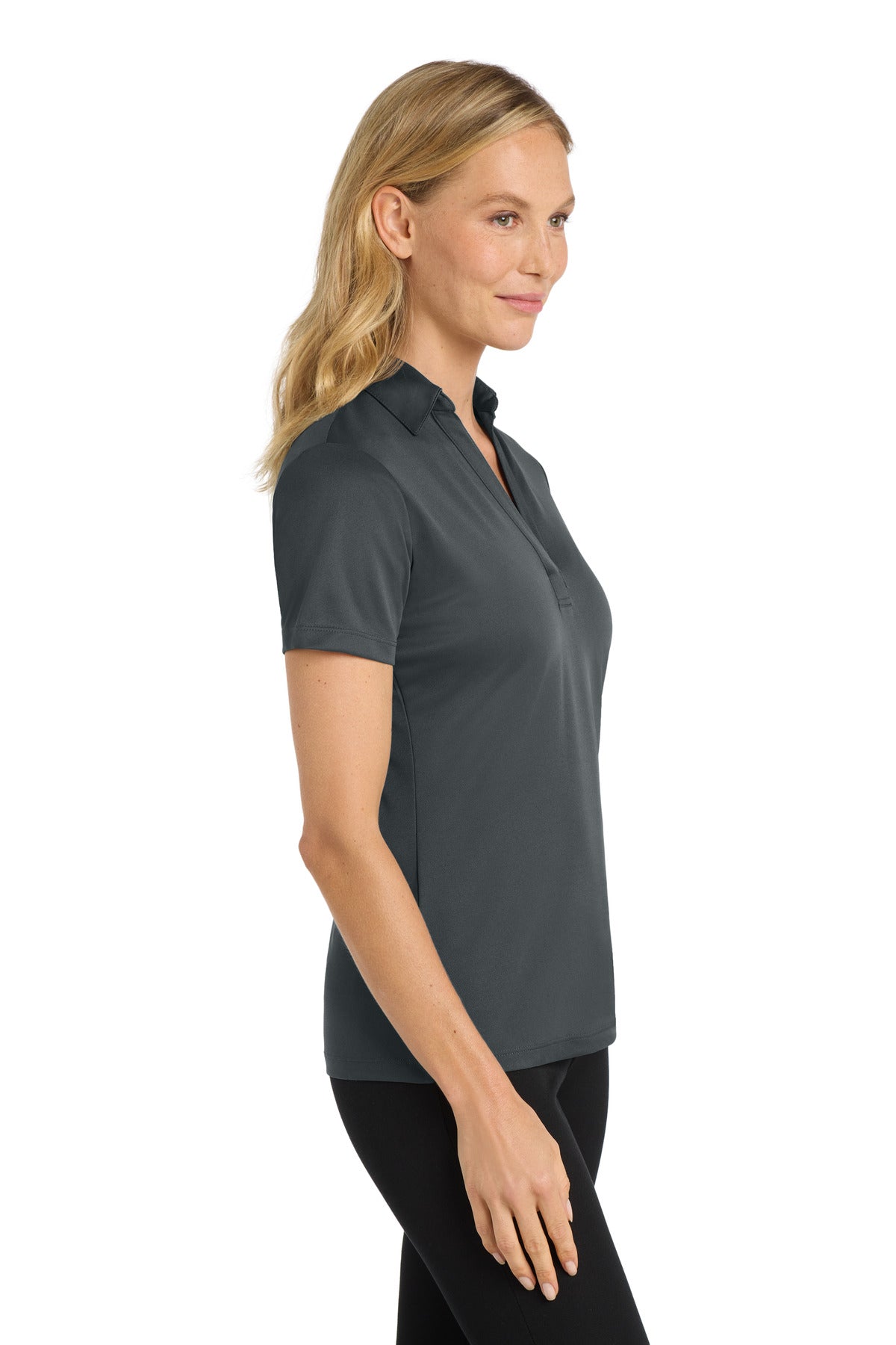 Right View of Steel Grey Port Authority Women's Silk Touch Performance Polo. L540 plain