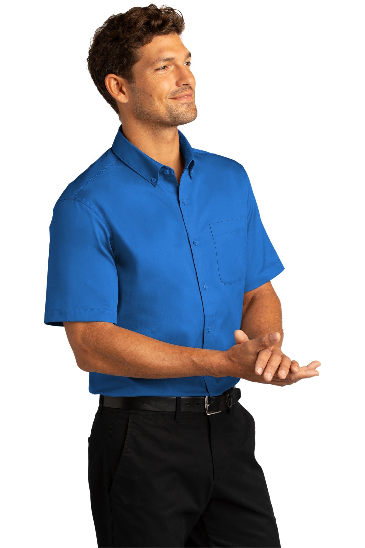 Right View of StrongBlue Port Authority Short Sleeve SuperPro React Twill Shirt. W809 plain