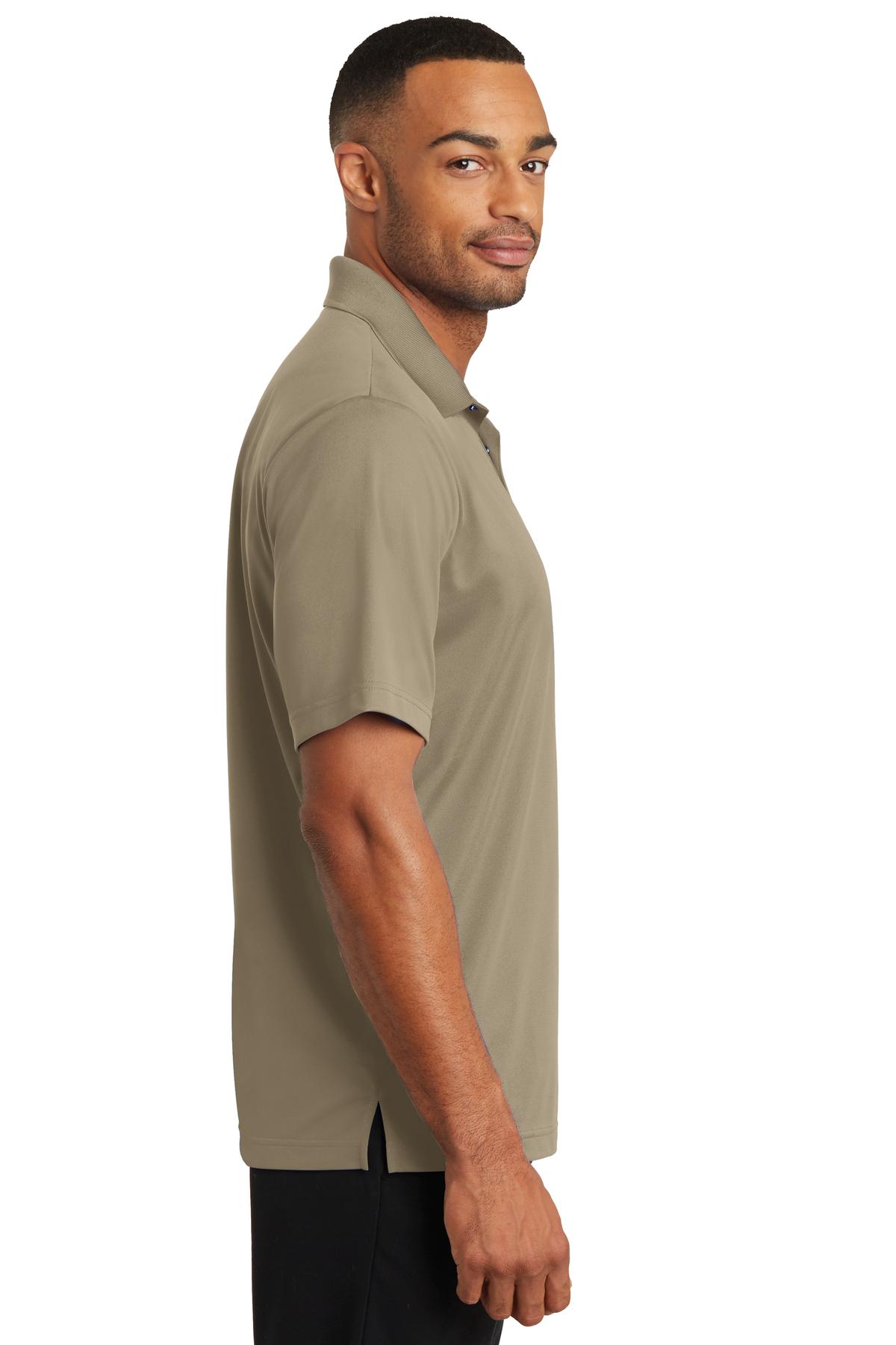Right View of Tan CornerStone Micropique Gripper Polo. CS421 plain
