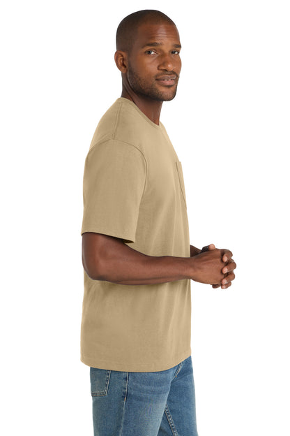 Right View of Tan CornerStone Workwear Pocket Tee CS430 plain