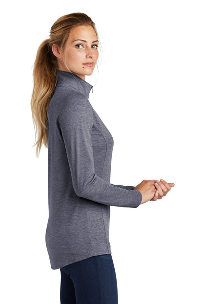 Right View of True Navy Hthr Sport-Tek Women's PosiCharge Tri-Blend Wicking 1/4-Zip Pullover. LST407 plain
